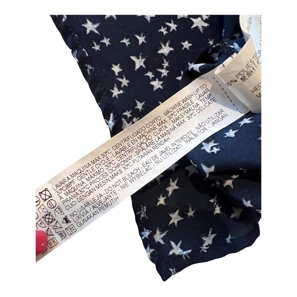 Zara Navy Blue Star Button Up Blouse Long Sleeve Large - Picture 7 of 11